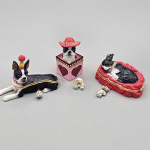 MBI Trinket Box Boston Terrier Metal Trinkets Lot Birthday Sleeping Heart Flaws